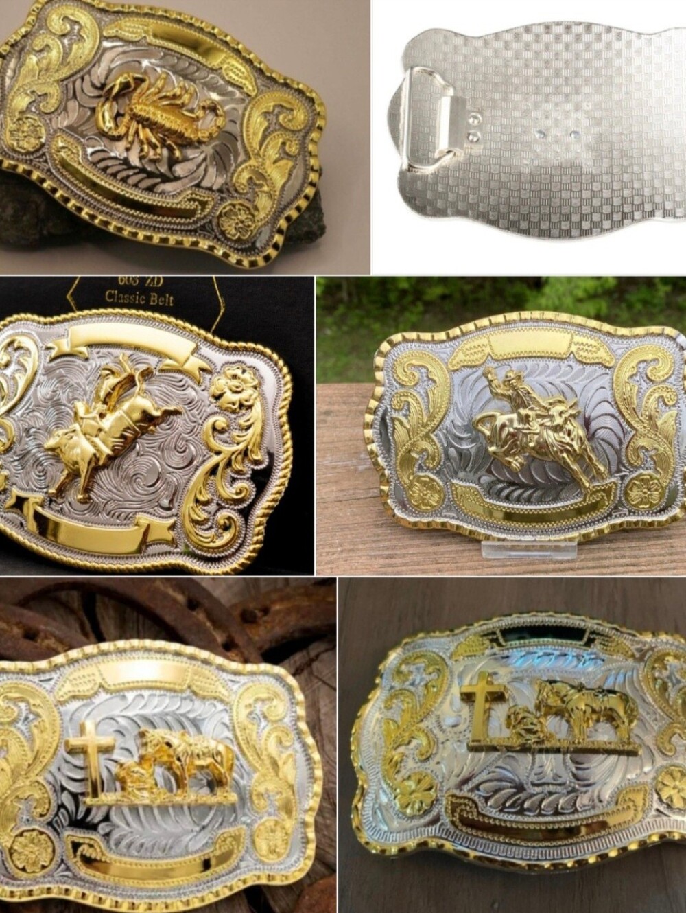 HUGE 5.9" cowboy at cross, Goat, Horse, Horse Head, Bull Ride OR Scorpion buckle